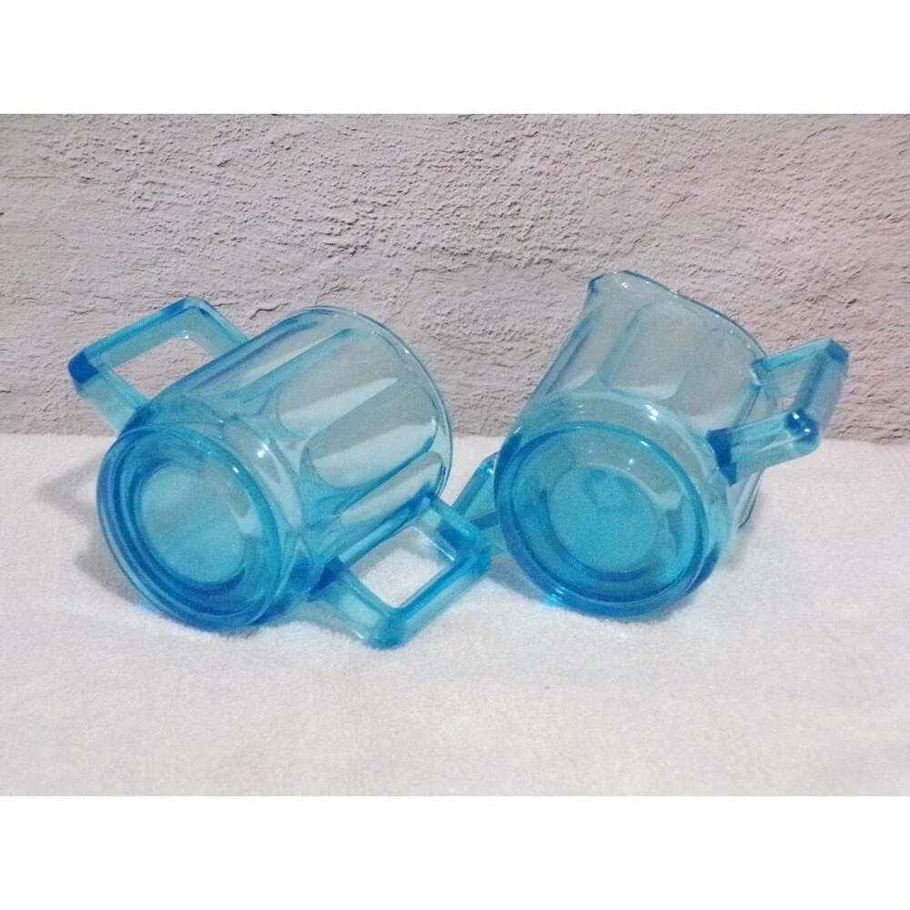 Tiara Glass Blue Horizon Paneled Double Handle Sugar & Creamer‎ Vintage
